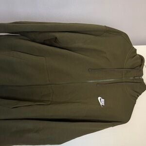 Nike Olive Green Full-Zip Hoodie Jacket with White Swoosh